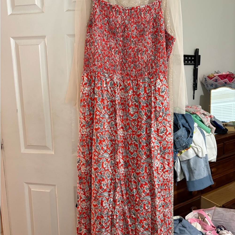 Old Navy Red and White Floral Dress